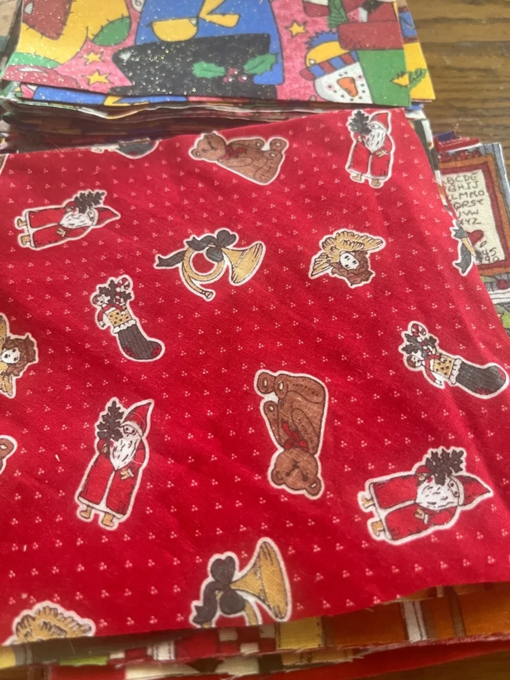 Holiday Christmas Fabric Squares Bundle - Red, Green, Gold, Cream